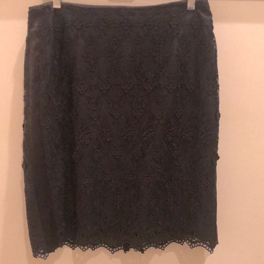 Donna Degnan Black Lace Skirt Size 12 with Satin trim.
